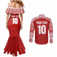 Custom Tonga Football Ngatu Tribal Tattoo Couples Matching Mermaid Dress and Long Sleeve Button Shirt LT03 - Polynesian Pride