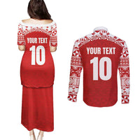 Custom Tonga Football Ngatu Tribal Tattoo Couples Matching Puletasi and Long Sleeve Button Shirt LT03 - Polynesian Pride
