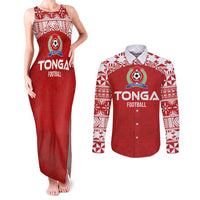 Custom Tonga Football Ngatu Tribal Tattoo Couples Matching Tank Maxi Dress and Long Sleeve Button Shirt LT03 Red - Polynesian Pride
