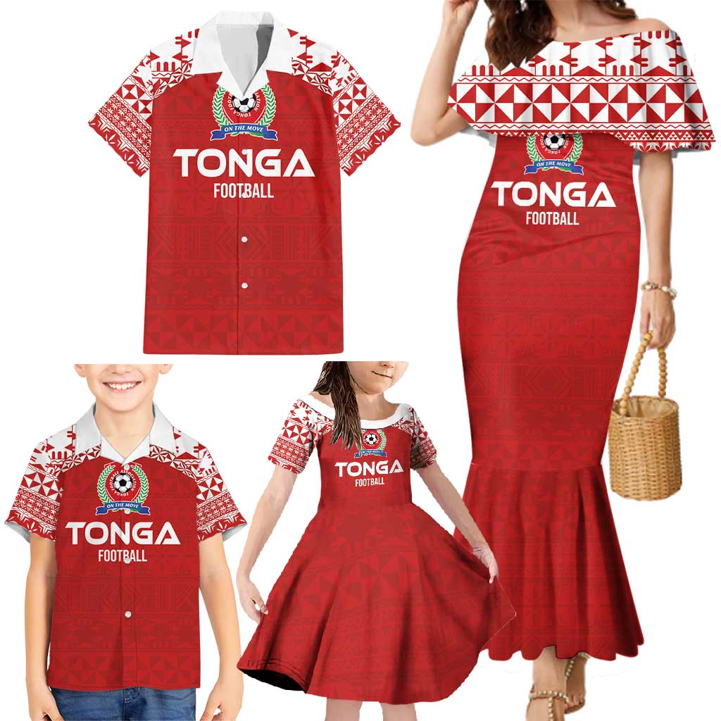 Custom Tonga Football Ngatu Tribal Tattoo Family Matching Mermaid Dress and Hawaiian Shirt LT03 - Polynesian Pride