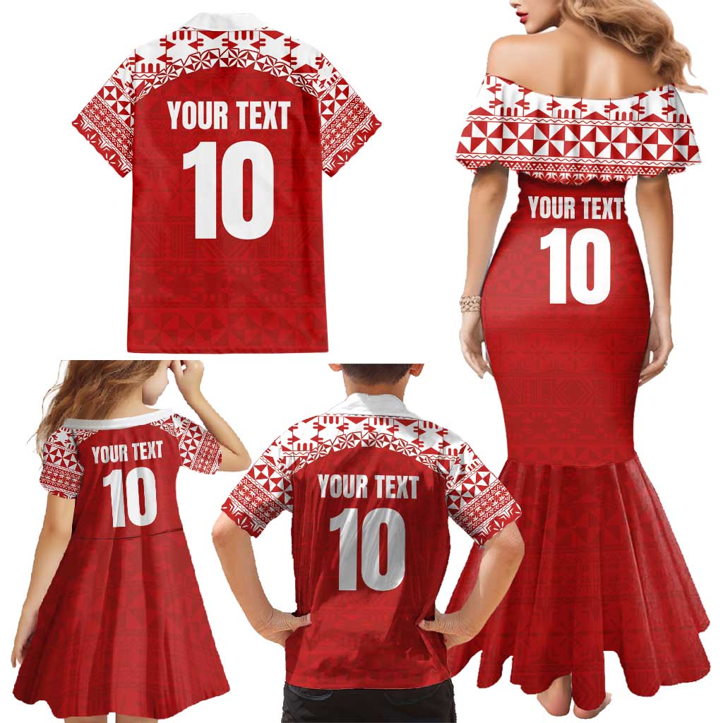 Custom Tonga Football Ngatu Tribal Tattoo Family Matching Mermaid Dress and Hawaiian Shirt LT03 - Polynesian Pride