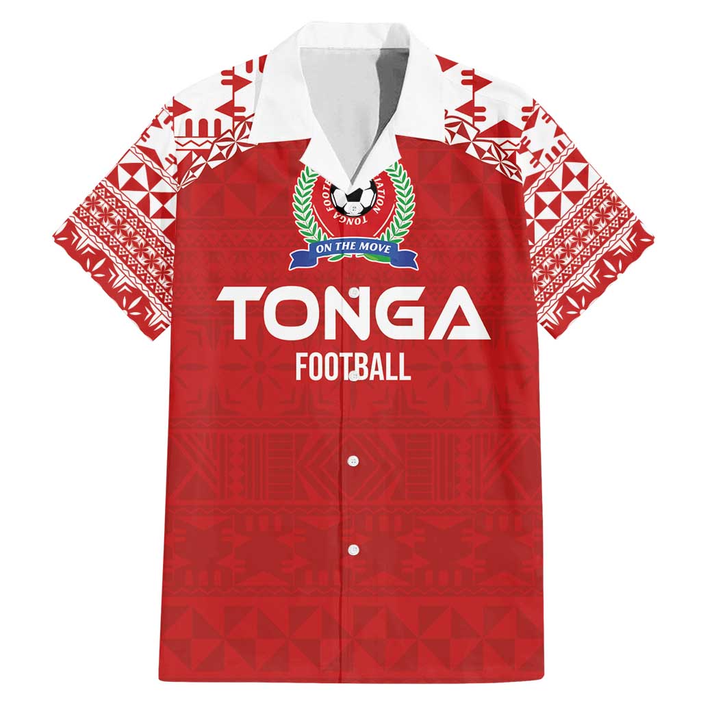 Custom Tonga Football Ngatu Tribal Tattoo Family Matching Mermaid Dress and Hawaiian Shirt LT03 Dad's Shirt - Short Sleeve Red - Polynesian Pride