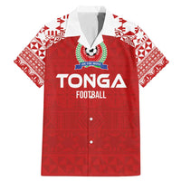 Custom Tonga Football Ngatu Tribal Tattoo Family Matching Mermaid Dress and Hawaiian Shirt LT03 Dad's Shirt - Short Sleeve Red - Polynesian Pride