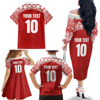 Custom Tonga Football Ngatu Tribal Tattoo Family Matching Off The Shoulder Long Sleeve Dress and Hawaiian Shirt LT03 - Polynesian Pride