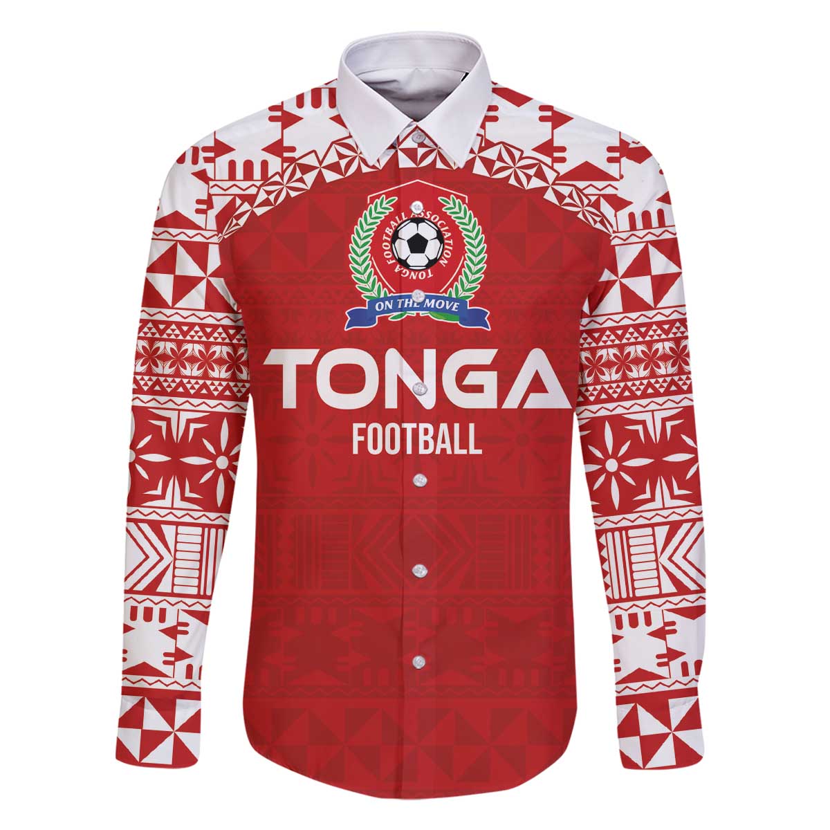 Custom Tonga Football Ngatu Tribal Tattoo Family Matching Off The Shoulder Long Sleeve Dress and Hawaiian Shirt LT03 Dad's Shirt - Long Sleeve Red - Polynesian Pride