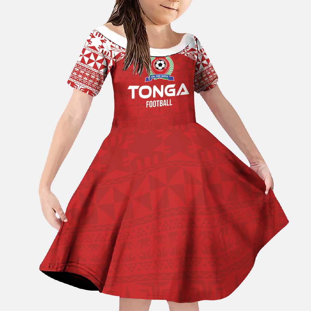 Custom Tonga Football Ngatu Tribal Tattoo Family Matching Off Shoulder Maxi Dress and Hawaiian Shirt LT03 Daughter's Dress Red - Polynesian Pride