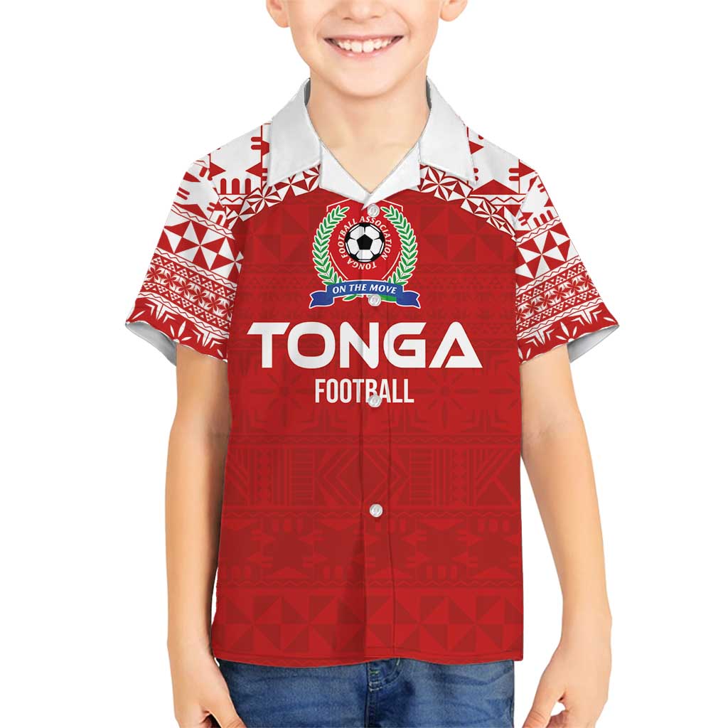 Custom Tonga Football Ngatu Tribal Tattoo Family Matching Off Shoulder Maxi Dress and Hawaiian Shirt LT03 Son's Shirt Red - Polynesian Pride