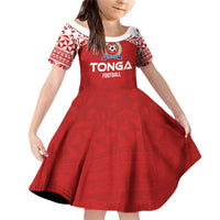 Custom Tonga Football Ngatu Tribal Tattoo Family Matching Off Shoulder Short Dress and Hawaiian Shirt LT03 Daughter's Dress Red - Polynesian Pride