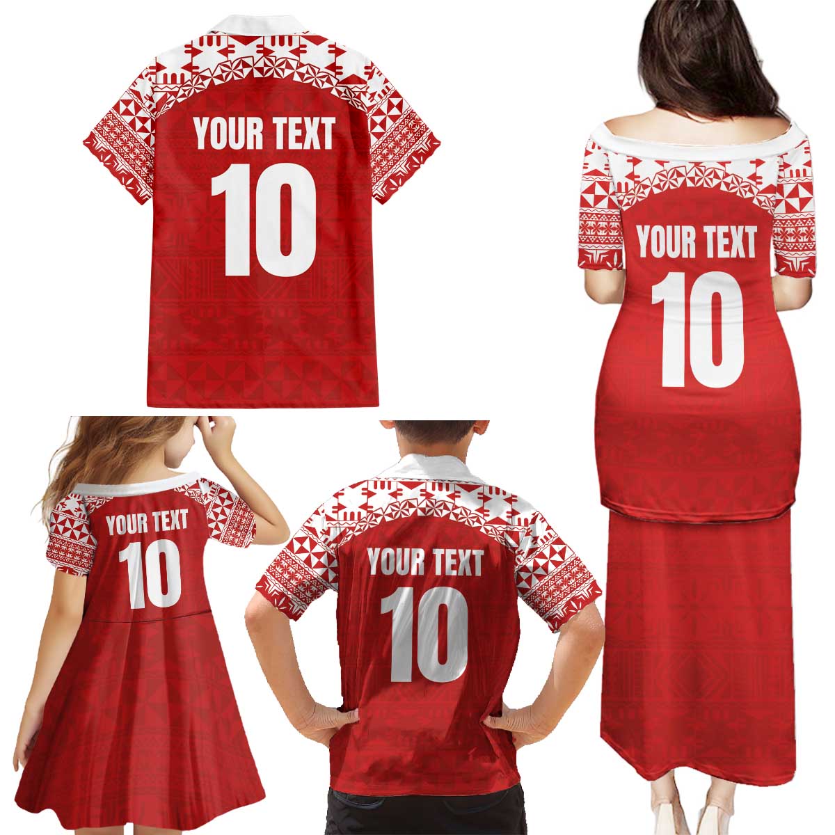 Custom Tonga Football Ngatu Tribal Tattoo Family Matching Puletasi and Hawaiian Shirt LT03 - Polynesian Pride