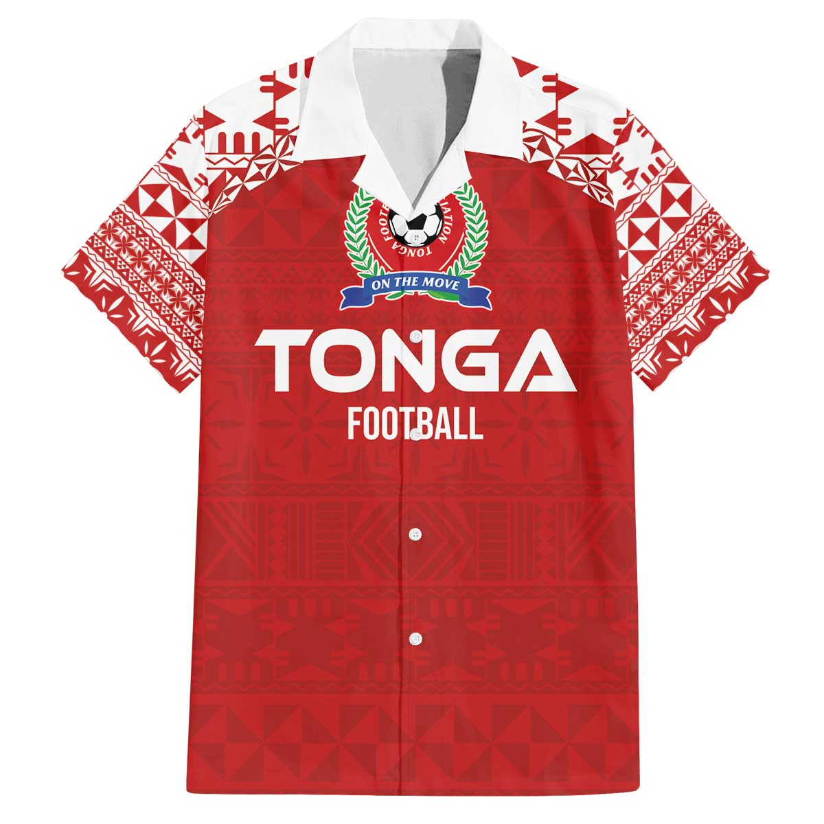 Custom Tonga Football Ngatu Tribal Tattoo Family Matching Puletasi and Hawaiian Shirt LT03 Dad's Shirt - Short Sleeve Red - Polynesian Pride