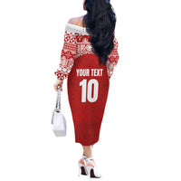 Custom Tonga Football Ngatu Tribal Tattoo Off The Shoulder Long Sleeve Dress LT03 - Polynesian Pride