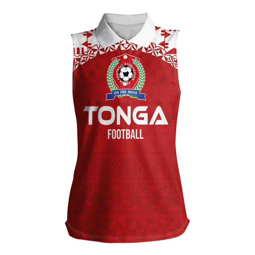Custom Tonga Football Ngatu Tribal Tattoo Women Sleeveless Polo Shirt LT03 Female Red - Polynesian Pride
