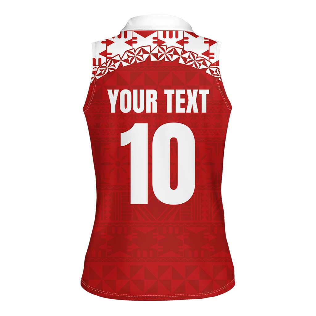Custom Tonga Football Ngatu Tribal Tattoo Women Sleeveless Polo Shirt LT03 - Polynesian Pride