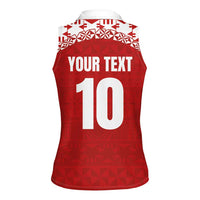 Custom Tonga Football Ngatu Tribal Tattoo Women Sleeveless Polo Shirt LT03 - Polynesian Pride