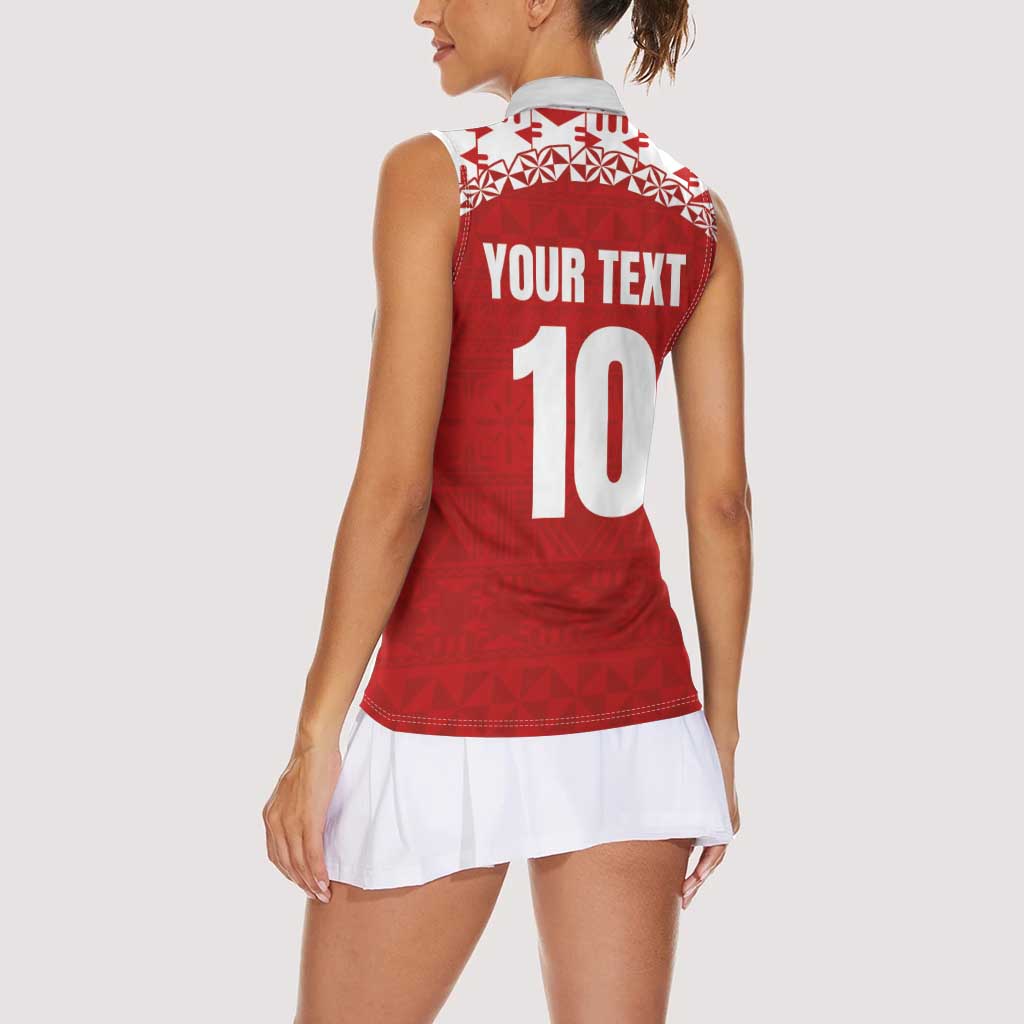 Custom Tonga Football Ngatu Tribal Tattoo Women Sleeveless Polo Shirt LT03 - Polynesian Pride