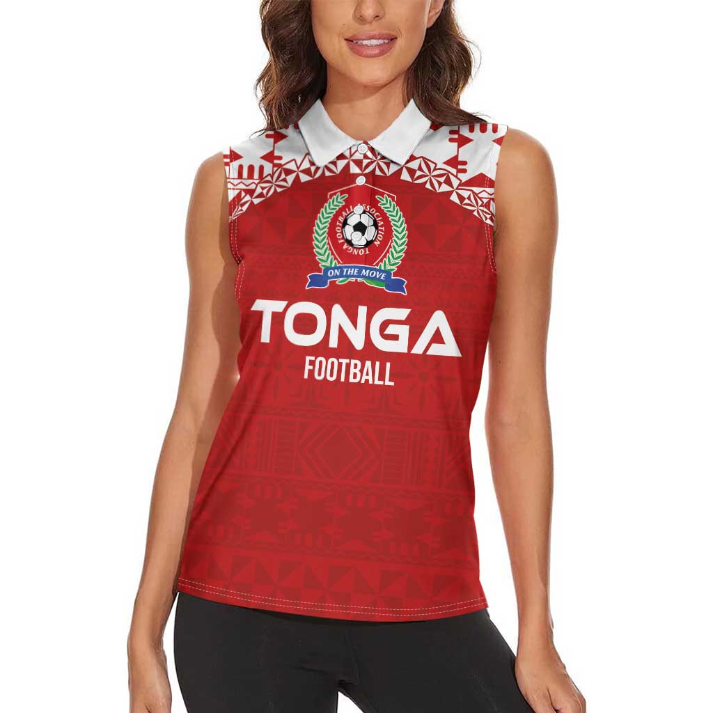 Custom Tonga Football Ngatu Tribal Tattoo Women Sleeveless Polo Shirt LT03 - Polynesian Pride