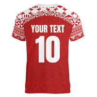 Custom Tonga Football Ngatu Tribal Tattoo Women V-Neck T-Shirt LT03 - Polynesian Pride