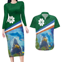 Marshall Islands Kwajalein Atoll Couples Matching Long Sleeve Bodycon Dress and Hawaiian Shirt Polynesian Pattern and Undersea Animals LT03 Blue - Polynesian Pride