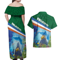 Marshall Islands Kwajalein Atoll Couples Matching Off Shoulder Maxi Dress and Hawaiian Shirt Polynesian Pattern and Undersea Animals LT03 - Polynesian Pride