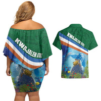 Marshall Islands Kwajalein Atoll Couples Matching Off Shoulder Short Dress and Hawaiian Shirt Polynesian Pattern and Undersea Animals LT03 - Polynesian Pride