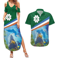 Marshall Islands Kwajalein Atoll Couples Matching Summer Maxi Dress and Hawaiian Shirt Polynesian Pattern and Undersea Animals LT03 Blue - Polynesian Pride