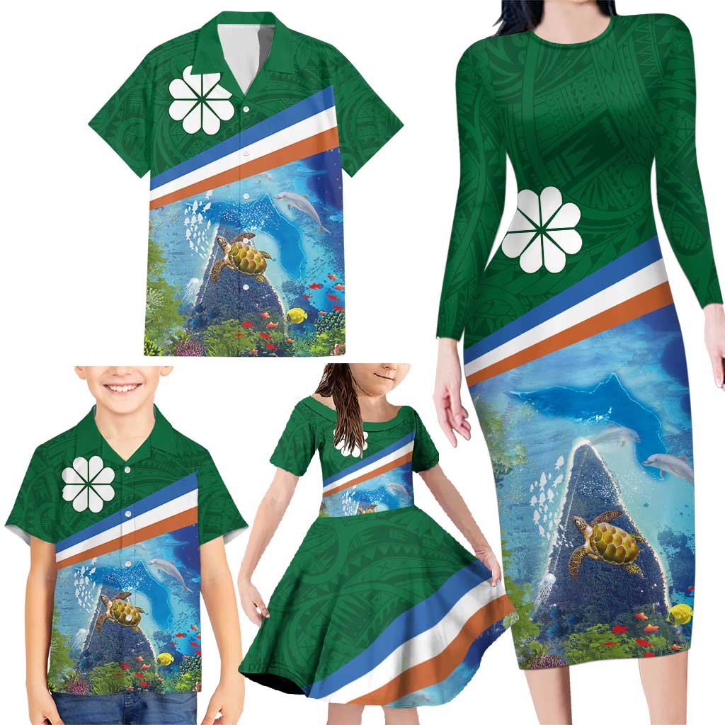 Marshall Islands Kwajalein Atoll Family Matching Long Sleeve Bodycon Dress and Hawaiian Shirt Polynesian Pattern and Undersea Animals LT03 - Polynesian Pride