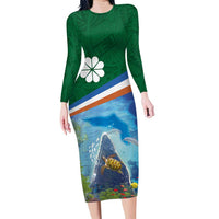 Marshall Islands Kwajalein Atoll Family Matching Long Sleeve Bodycon Dress and Hawaiian Shirt Polynesian Pattern and Undersea Animals LT03 Mom's Dress Blue - Polynesian Pride