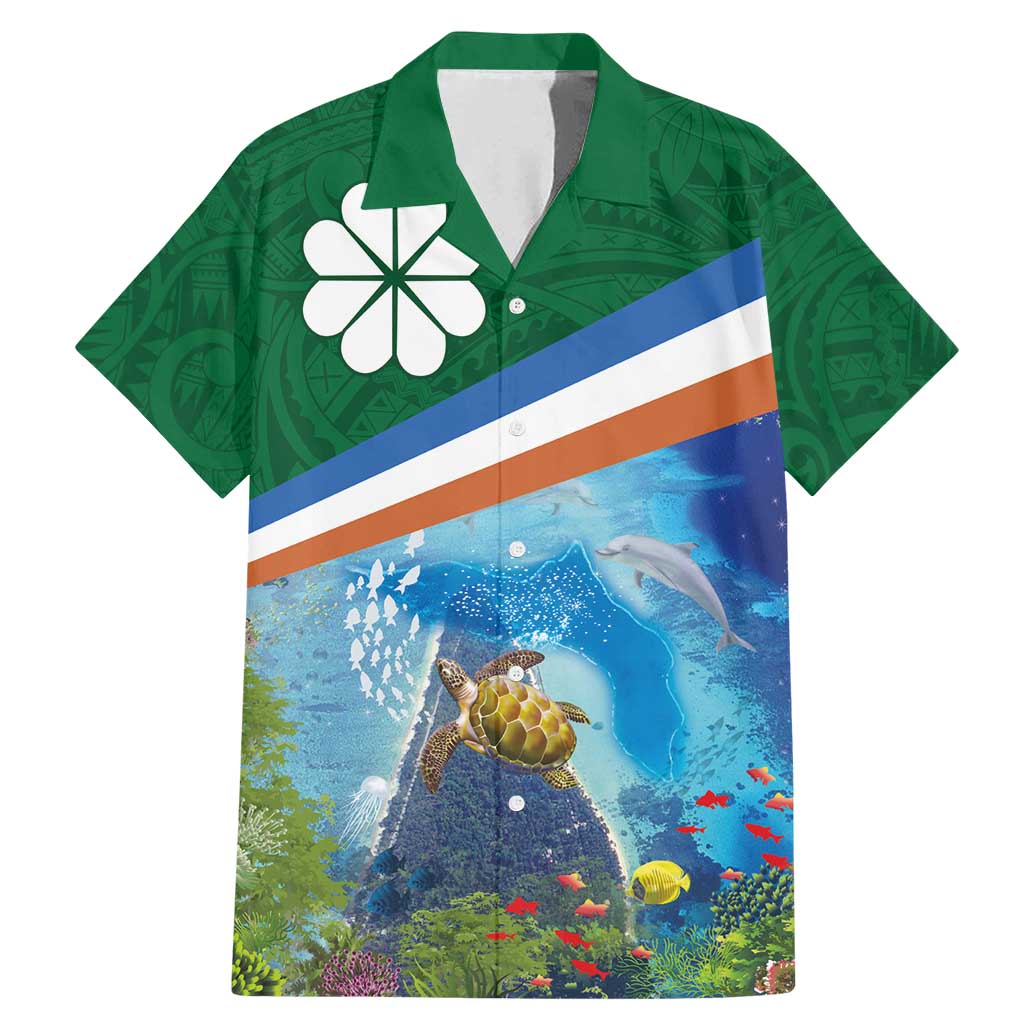 Marshall Islands Kwajalein Atoll Family Matching Mermaid Dress and Hawaiian Shirt Polynesian Pattern and Undersea Animals LT03 Dad's Shirt - Short Sleeve Blue - Polynesian Pride