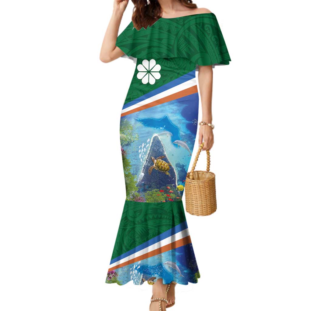 Marshall Islands Kwajalein Atoll Family Matching Mermaid Dress and Hawaiian Shirt Polynesian Pattern and Undersea Animals LT03 Mom's Dress Blue - Polynesian Pride