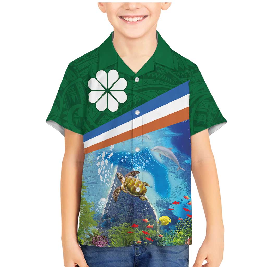 Marshall Islands Kwajalein Atoll Family Matching Mermaid Dress and Hawaiian Shirt Polynesian Pattern and Undersea Animals LT03 Son's Shirt Blue - Polynesian Pride