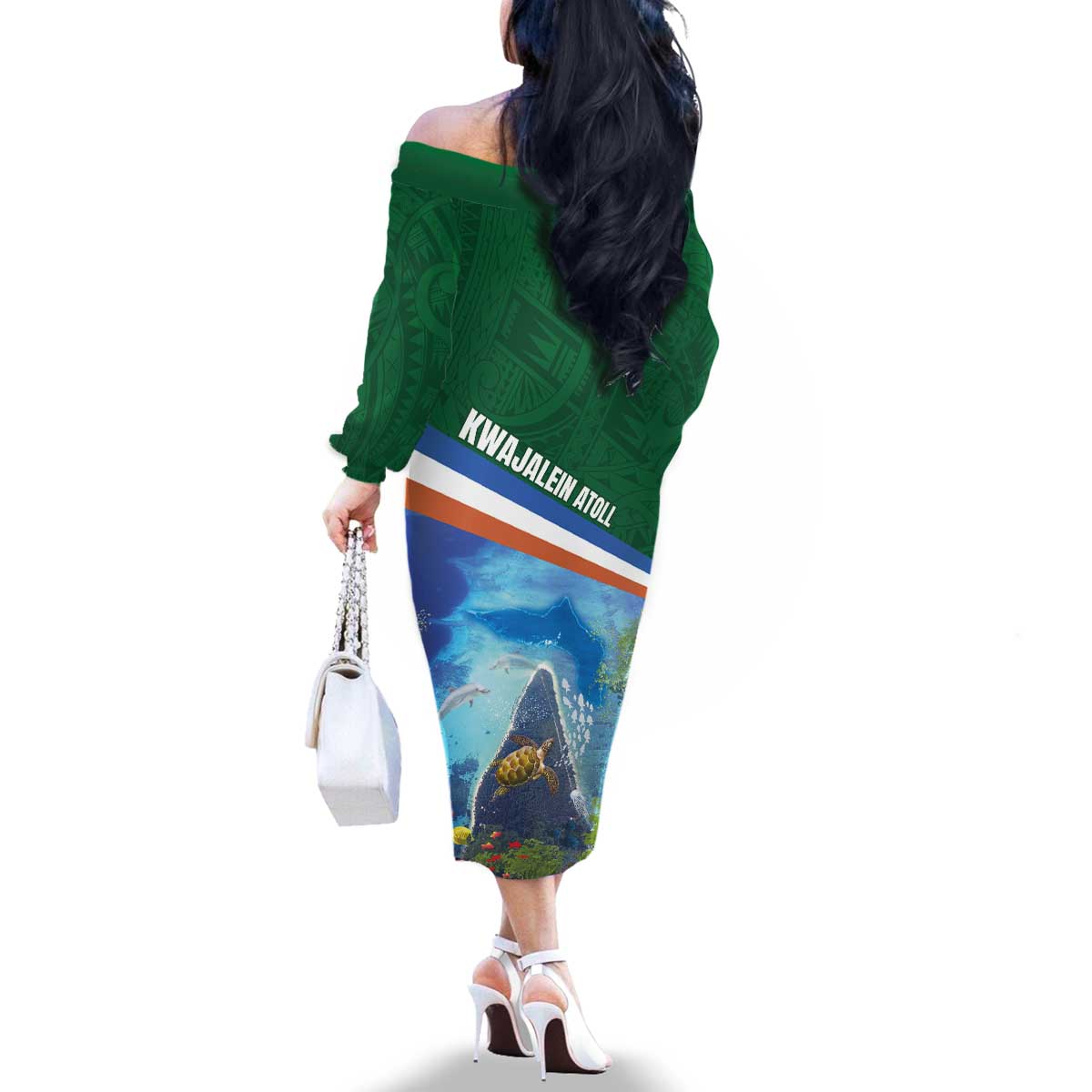 Marshall Islands Kwajalein Atoll Family Matching Off The Shoulder Long Sleeve Dress and Hawaiian Shirt Polynesian Pattern and Undersea Animals LT03 - Polynesian Pride
