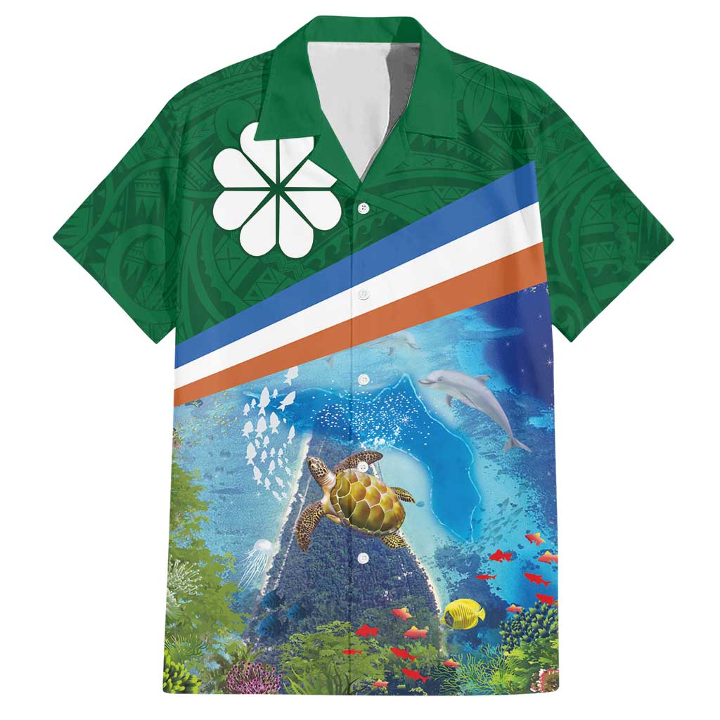 Marshall Islands Kwajalein Atoll Hawaiian Shirt Polynesian Pattern and Undersea Animals LT03 Blue - Polynesian Pride