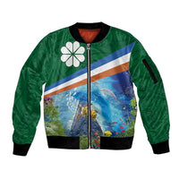 Marshall Islands Kwajalein Atoll Sleeve Zip Bomber Jacket Polynesian Pattern and Undersea Animals LT03 Unisex Blue - Polynesian Pride