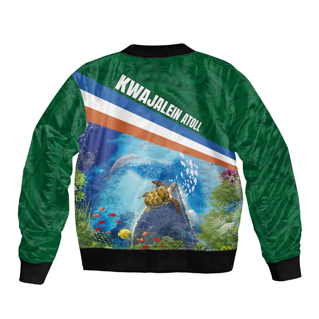 Marshall Islands Kwajalein Atoll Sleeve Zip Bomber Jacket Polynesian Pattern and Undersea Animals LT03 - Polynesian Pride
