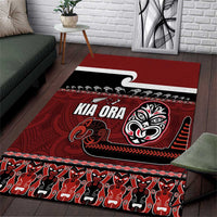 New Zealand Culture Area Rug Kia Ora Aotearoa Moko Tattoo Mask with Waka and Maori Art Pattern LT03 Red - Polynesian Pride