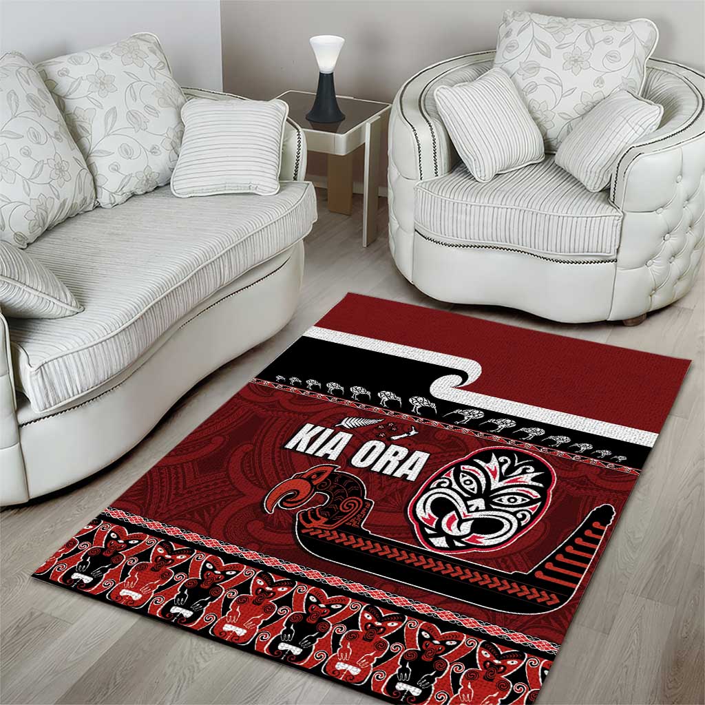 New Zealand Culture Area Rug Kia Ora Aotearoa Moko Tattoo Mask with Waka and Maori Art Pattern LT03 - Polynesian Pride