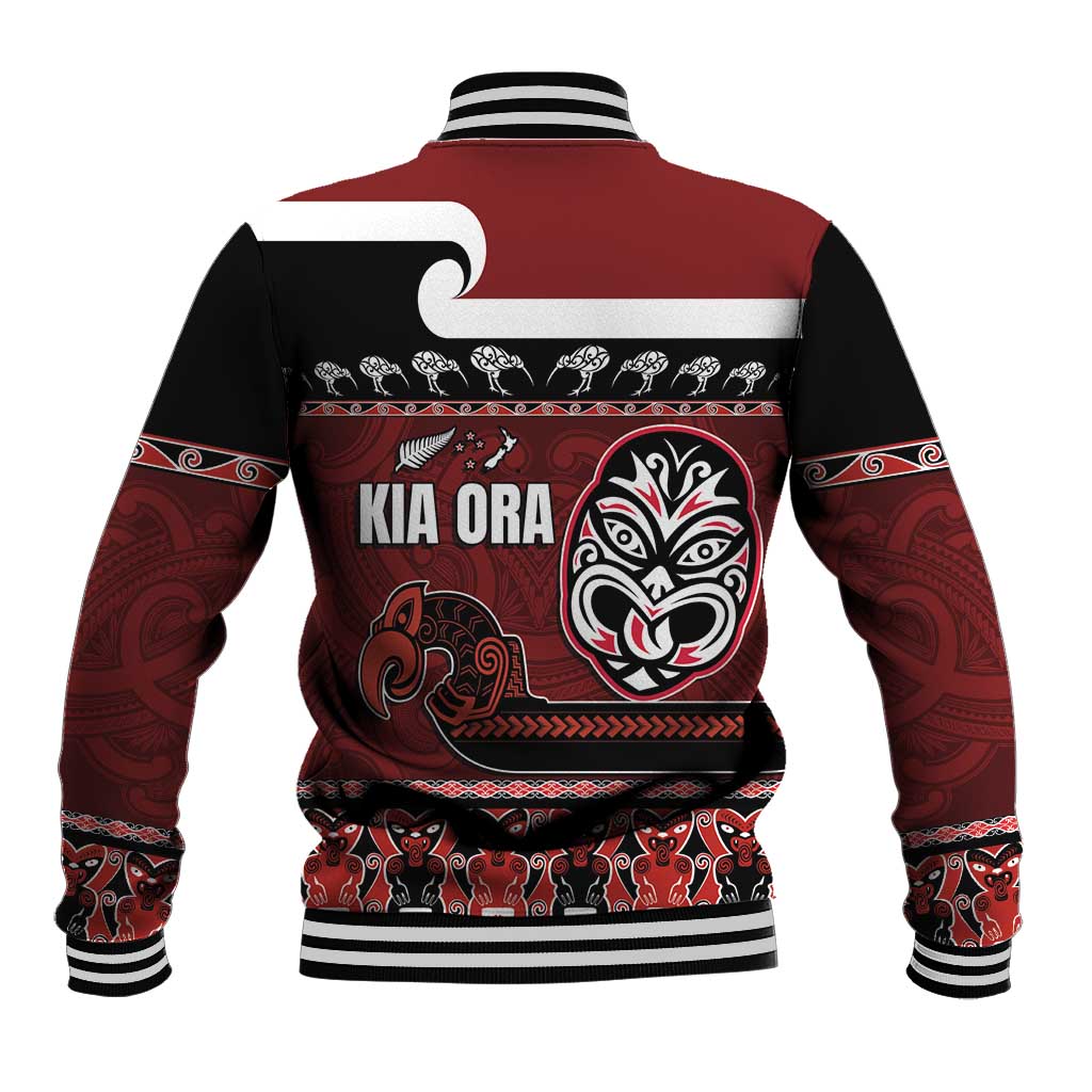 New Zealand Culture Baseball Jacket Kia Ora Aotearoa Moko Tattoo Mask with Waka and Maori Art Pattern LT03 - Polynesian Pride