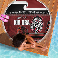 New Zealand Culture Beach Blanket Kia Ora Aotearoa Moko Tattoo Mask with Waka and Maori Art Pattern LT03 - Polynesian Pride