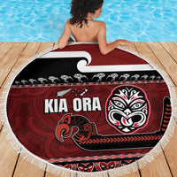 New Zealand Culture Beach Blanket Kia Ora Aotearoa Moko Tattoo Mask with Waka and Maori Art Pattern LT03 - Polynesian Pride