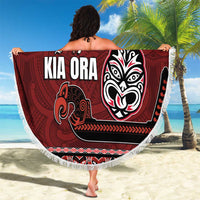 New Zealand Culture Beach Blanket Kia Ora Aotearoa Moko Tattoo Mask with Waka and Maori Art Pattern LT03 - Polynesian Pride