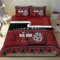 New Zealand Culture Bedding Set Kia Ora Aotearoa Moko Tattoo Mask with Waka and Maori Art Pattern LT03 - Polynesian Pride