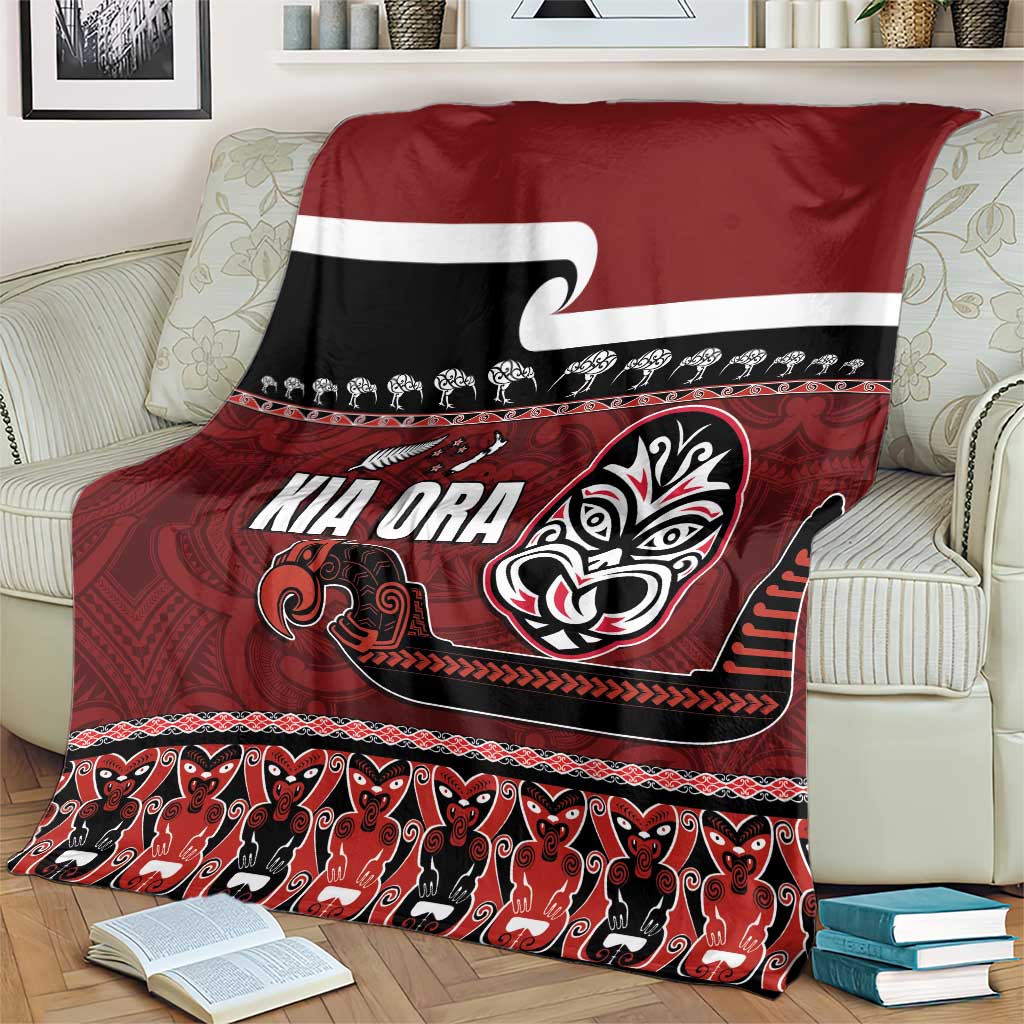 New Zealand Culture Blanket Kia Ora Aotearoa Moko Tattoo Mask with Waka and Maori Art Pattern LT03 - Polynesian Pride