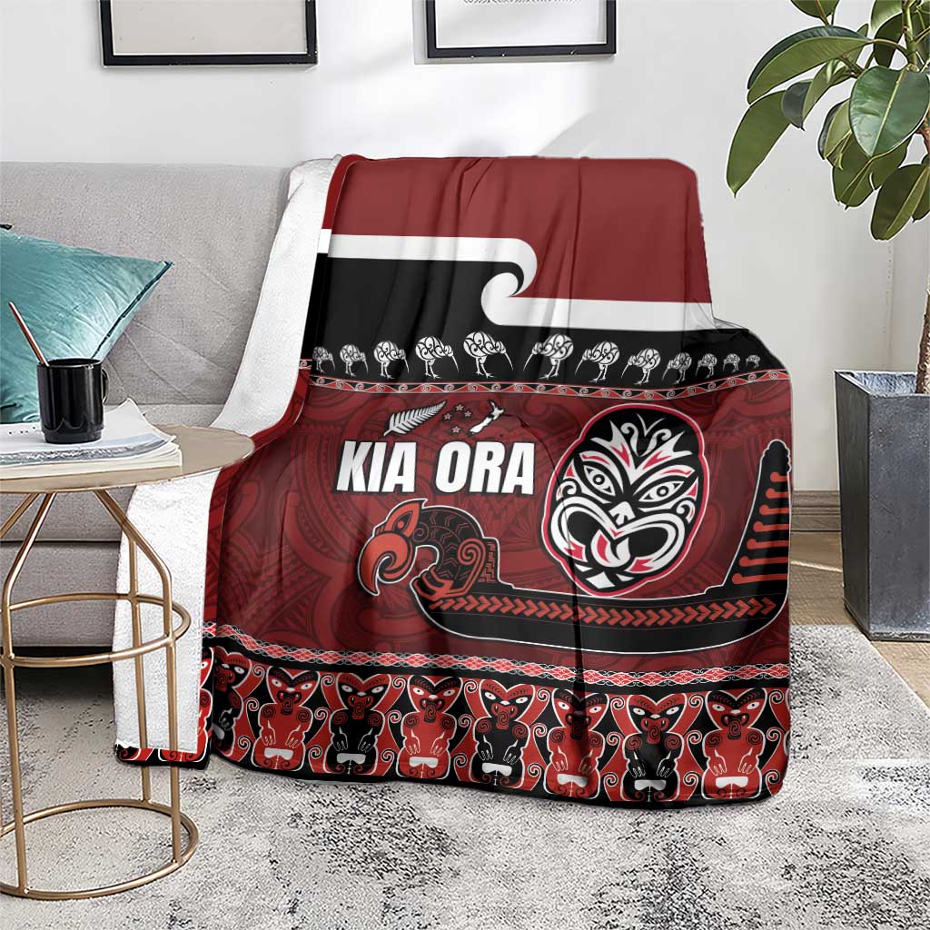 New Zealand Culture Blanket Kia Ora Aotearoa Moko Tattoo Mask with Waka and Maori Art Pattern LT03 - Polynesian Pride