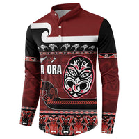 New Zealand Culture Button Sweatshirt Kia Ora Aotearoa Moko Tattoo Mask with Waka and Maori Art Pattern LT03 - Polynesian Pride