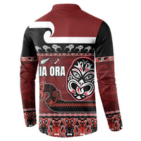 New Zealand Culture Button Sweatshirt Kia Ora Aotearoa Moko Tattoo Mask with Waka and Maori Art Pattern LT03 - Polynesian Pride