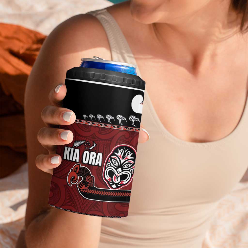 New Zealand Culture 4 in 1 Can Cooler Tumbler Kia Ora Aotearoa Moko Tattoo Mask with Waka and Maori Art Pattern LT03 - Polynesian Pride