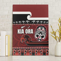 New Zealand Culture Canvas Wall Art Kia Ora Aotearoa Moko Tattoo Mask with Waka and Maori Art Pattern LT03 Without Frame Red - Polynesian Pride