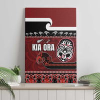 New Zealand Culture Canvas Wall Art Kia Ora Aotearoa Moko Tattoo Mask with Waka and Maori Art Pattern LT03 - Polynesian Pride