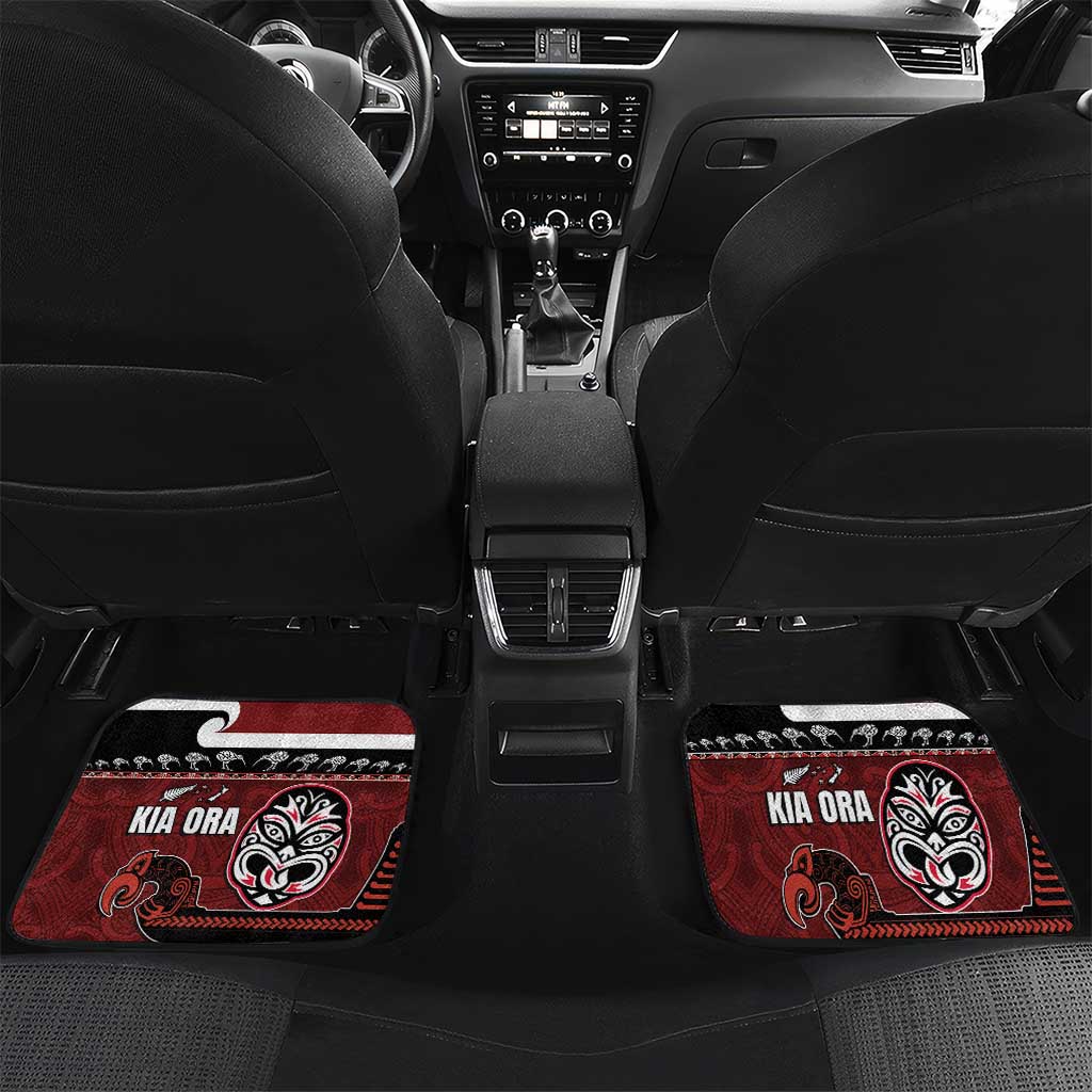 New Zealand Culture Car Mats Kia Ora Aotearoa Moko Tattoo Mask with Waka and Maori Art Pattern LT03 Set 2pcs - Back Red - Polynesian Pride