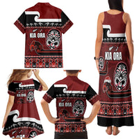 New Zealand Culture Family Matching Tank Maxi Dress and Hawaiian Shirt Kia Ora Aotearoa Moko Tattoo Mask with Waka and Maori Art Pattern LT03 - Polynesian Pride